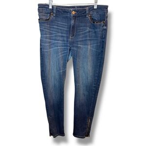 White House Black Market WHBM Size 12 Skimmer Leather Trim Zip Ankle Jeans